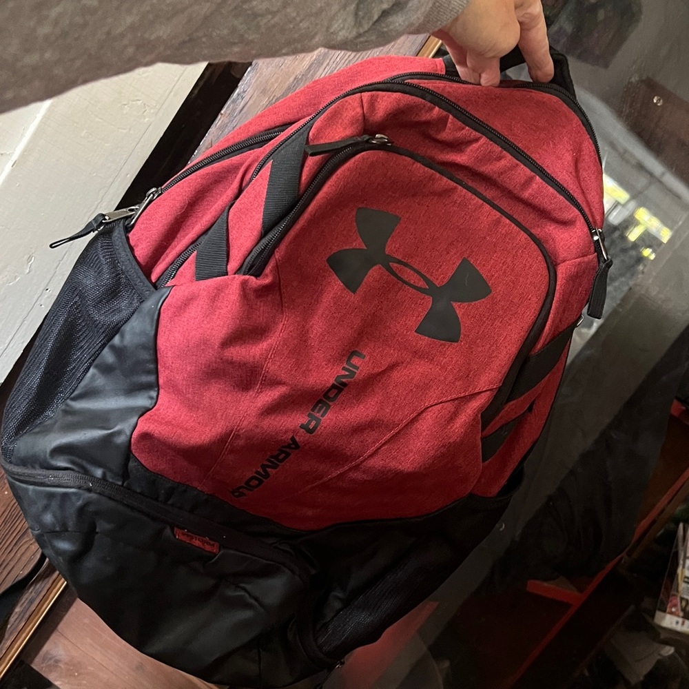 Under Armour red book bag bottom sneaker pocket Backpack